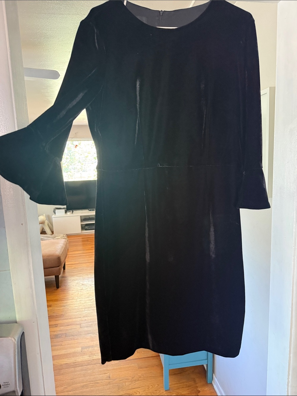 Women's Black Velvet Bell-Sleeve Dress